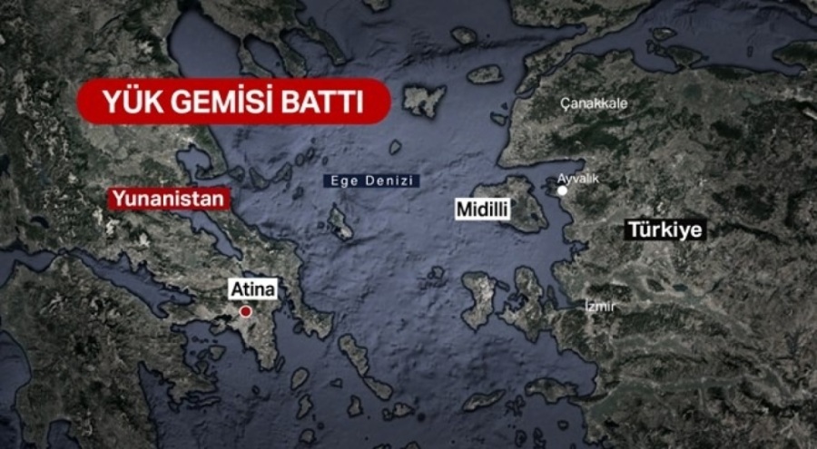 Midilli açıklarında 14 kişiyi taşıyan gemi battı