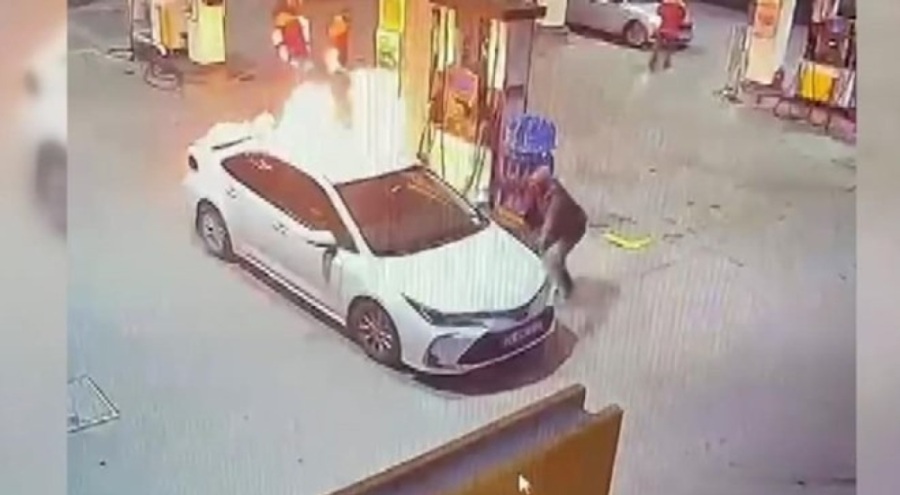 Akaryakıt istasyonunda korku dolu anlar