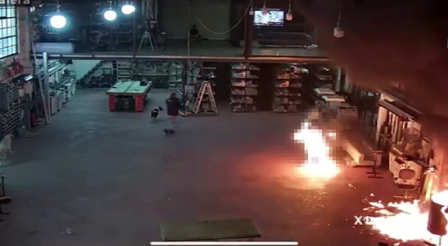 Sobaya tiner dökünce atölyede dehşet anları yaşandı