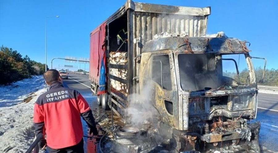 Çikolata hammaddesi taşıyan kamyon cayır cayır yandı!