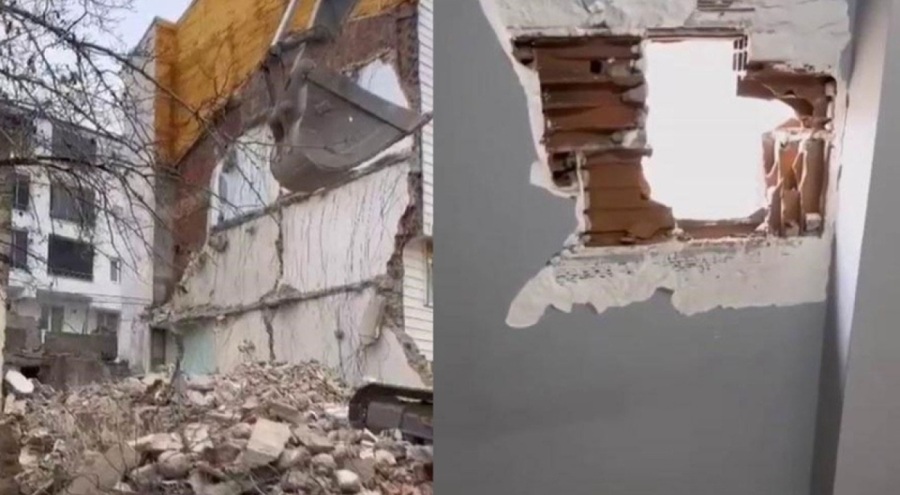 Elazığ'da hasarlı binayı yıkarken sağlam binayı deldiler