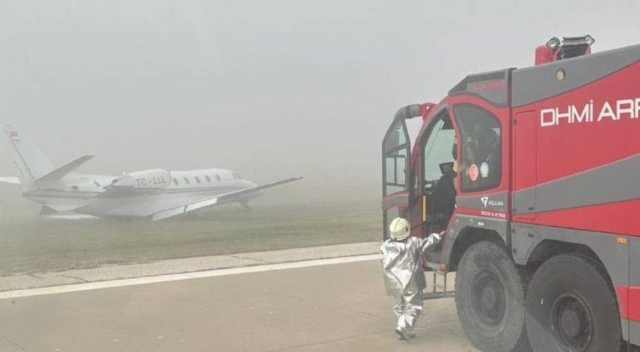 Diyarbakır'da özel jet iniş yaparken pistten çıktı