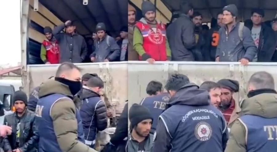 Kamyon kasasında 99 kaçak göçmen yakalandı