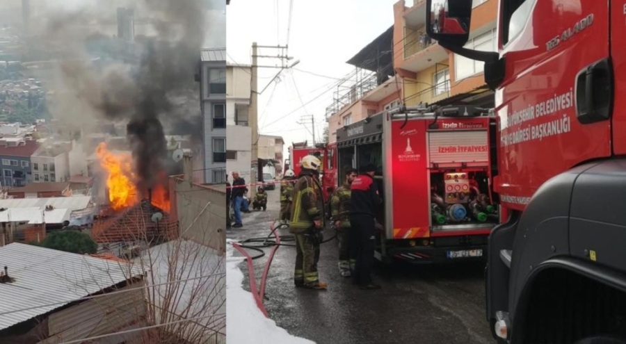 İzmir'de yangın korkusu: İki ev alev topuna döndü, tüpler bomba gibi patladı