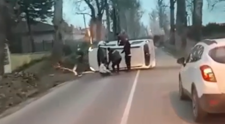 Ağaca çarpan hafif ticari araç devrildi