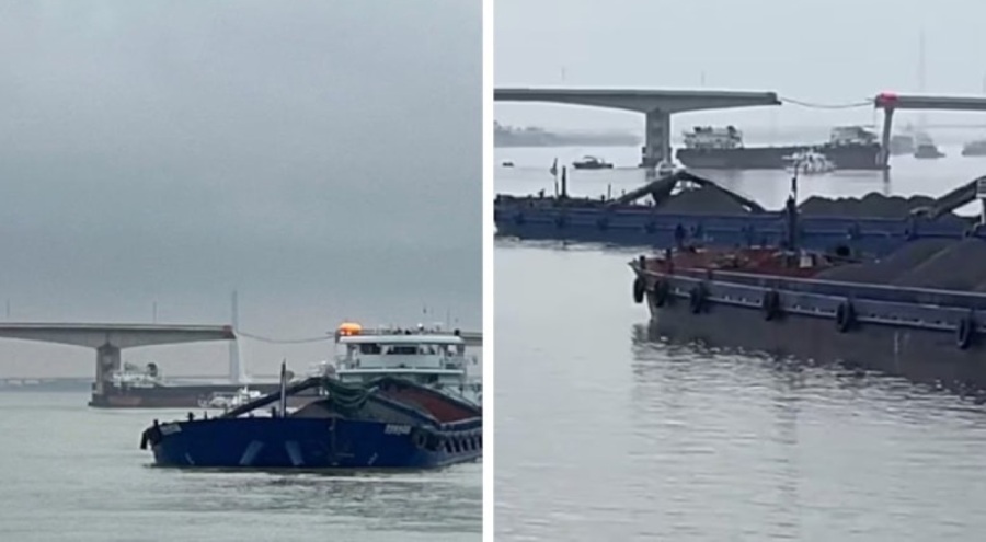 Kargo gemisinin çarptığı köprü çöktü