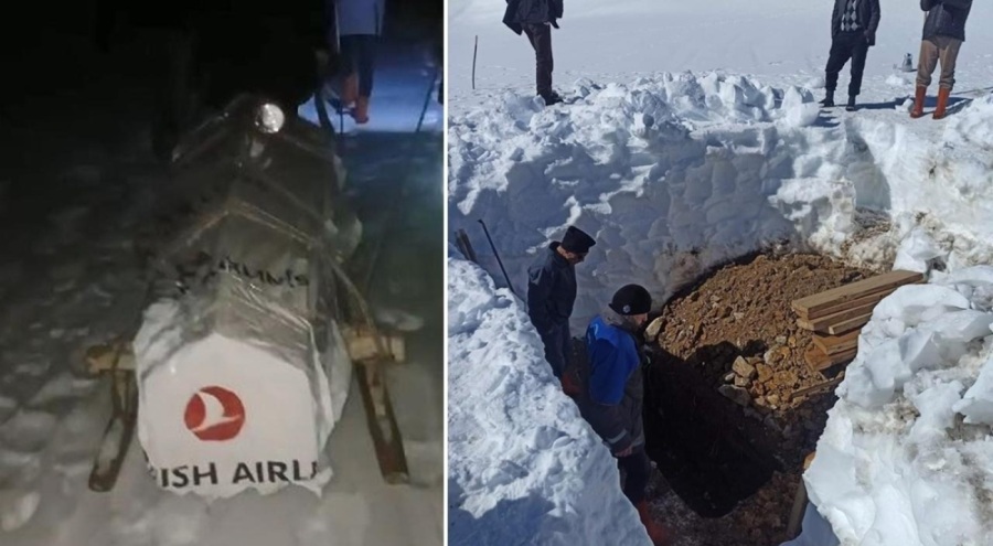 Bu köyde cenazeler son yolculuğuna kızakla gidiyor