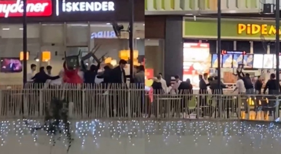 Görüntüler AVM'den! Ellerine geçirdikleri sandalyeleri birbirlerine fırlattılar