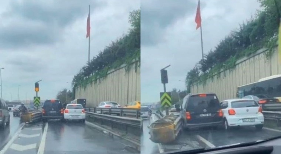 İki inatçı sürücü yan yol girişindeki bariyerlere sıkıştı