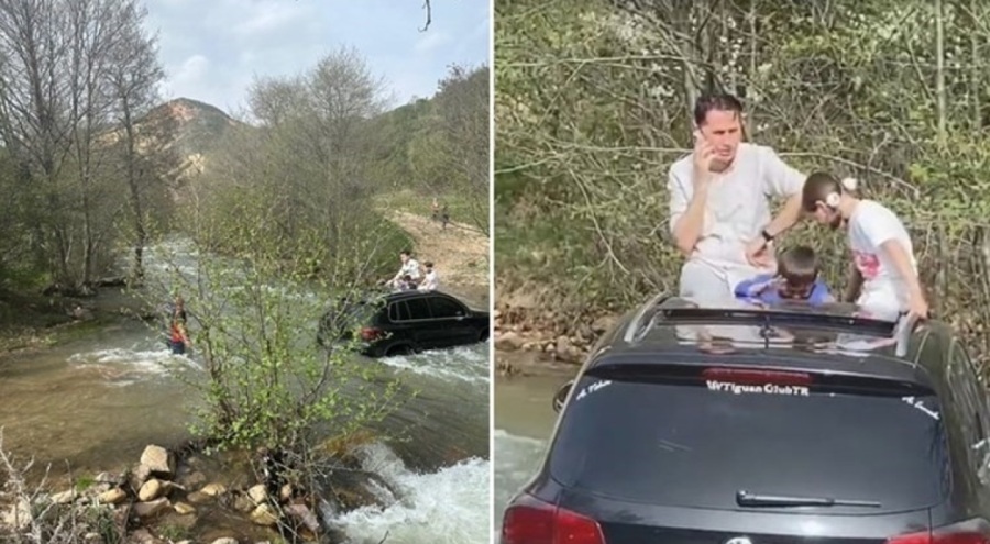 Dereden ciple geçerken mahsur kaldılar!