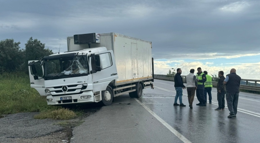 Bursa'da ani fren yapan kamyona 2 araç çarptı