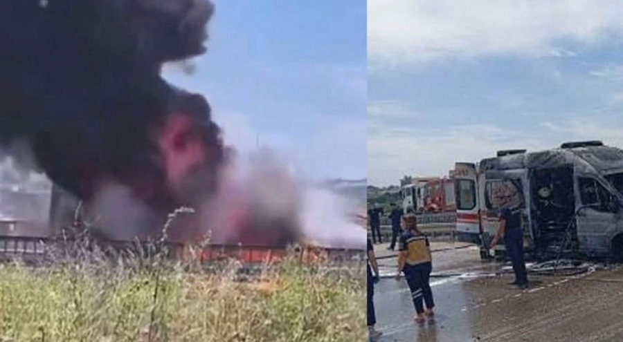 Hasta taşıyan ambulansta yangın