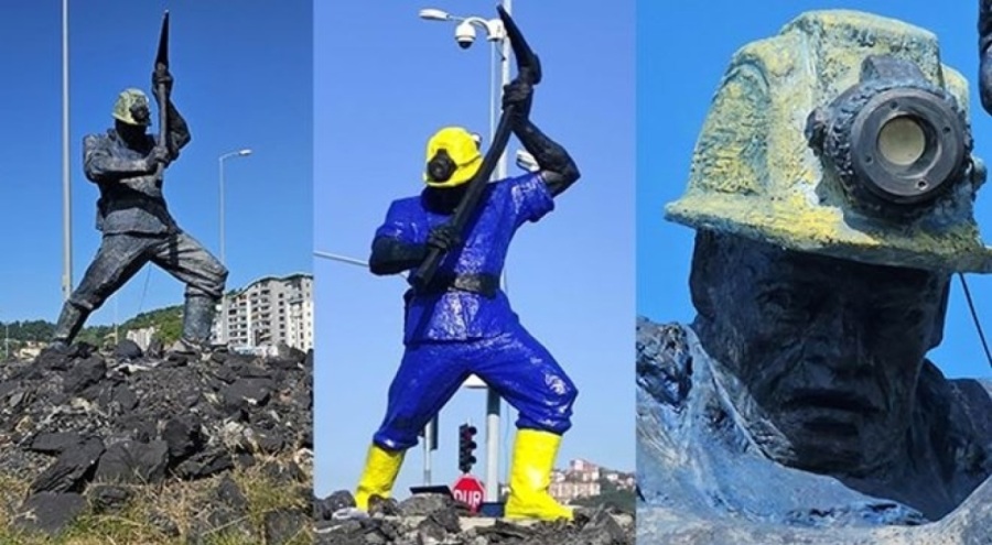 Boyamasıyla tepki toplamıştı! Madenci heykelinin boyaları kazındı