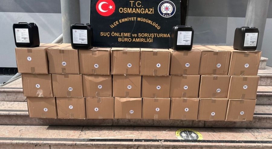 Bursa Osmangazi'de 500 litre etil alkol ele geçirildi