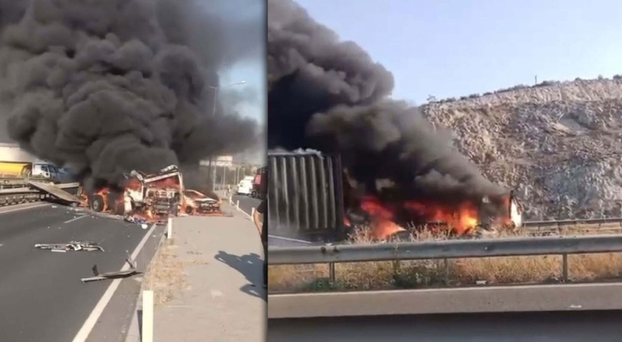 3 araç birbirine girdi, ortalık alev aldı