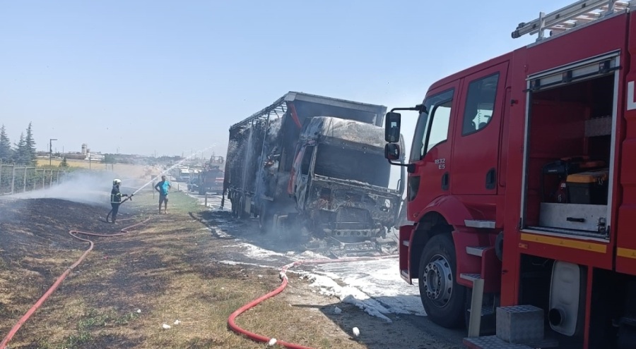 D-100 karayolunda tır yangını