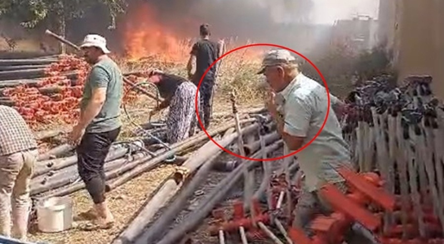 Yangına, ağzında sigara ile müdahale etti