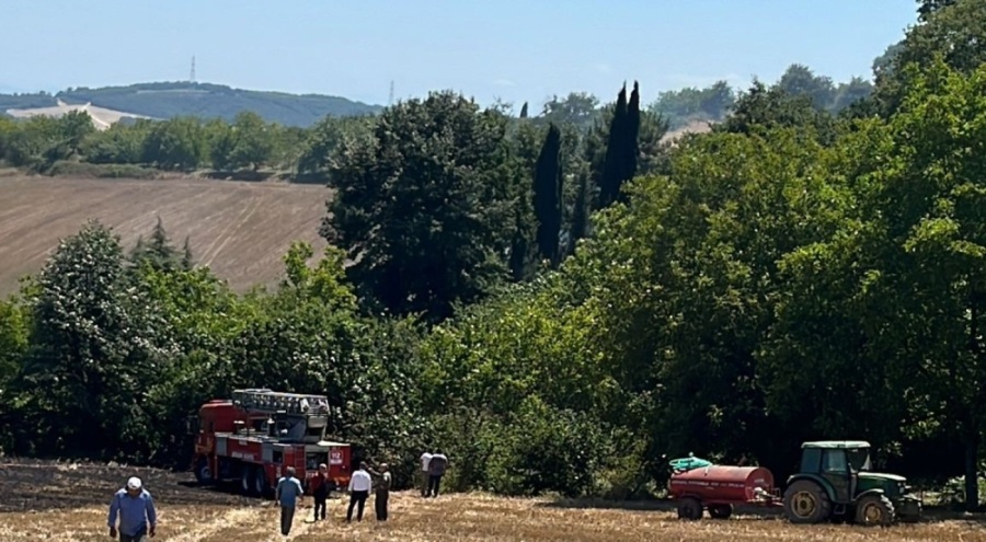 Anız yangını mezarlığa sıçramadan söndürüldü