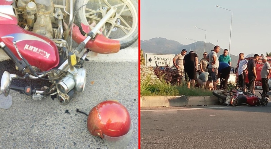 Gazipaşa'da motosiklet sürücüsünün hayatını kask kurtardı