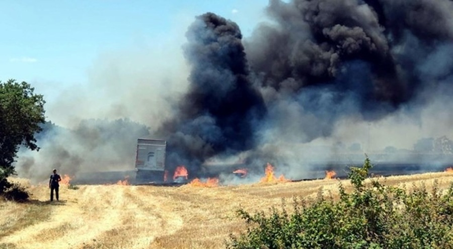 Buğday yüklü TIR'da dehşet anları