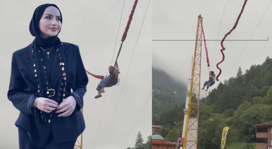 'İnsan sapanı'nın halatı kopunca havada asılı kaldı!
