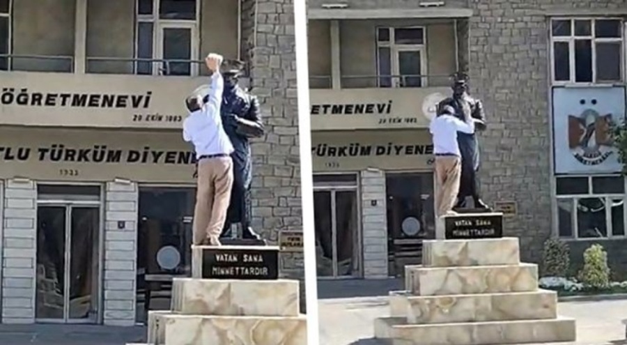 Atatürk heykeline taşlı saldırı! Şüpheli gözaltına alındı