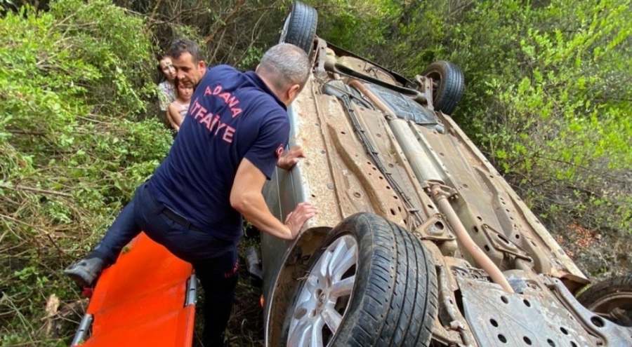 Otomobil ağaçlık alana devrildi