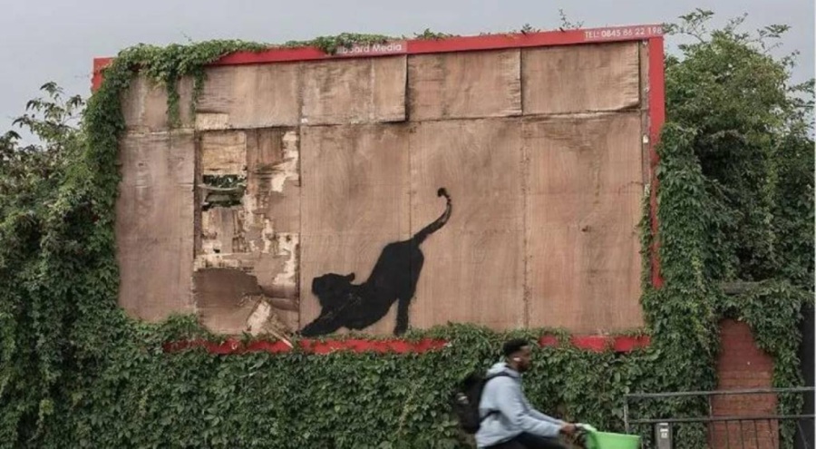 Banksy'nin reklam panosuna çizdiği kedi eseri kaldırıldı