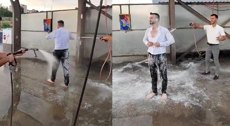 Düğün sonrası damada oto yıkama sürprizi: "Terlediydim iyi oldu"