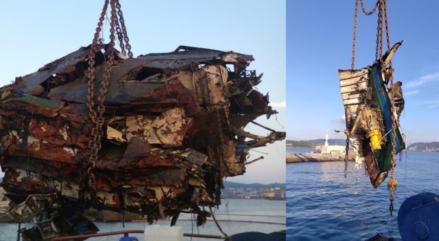 7 mürettebatı kayıp olan Kafkametler isimli yük gemisinin enkazı kaldırıldı