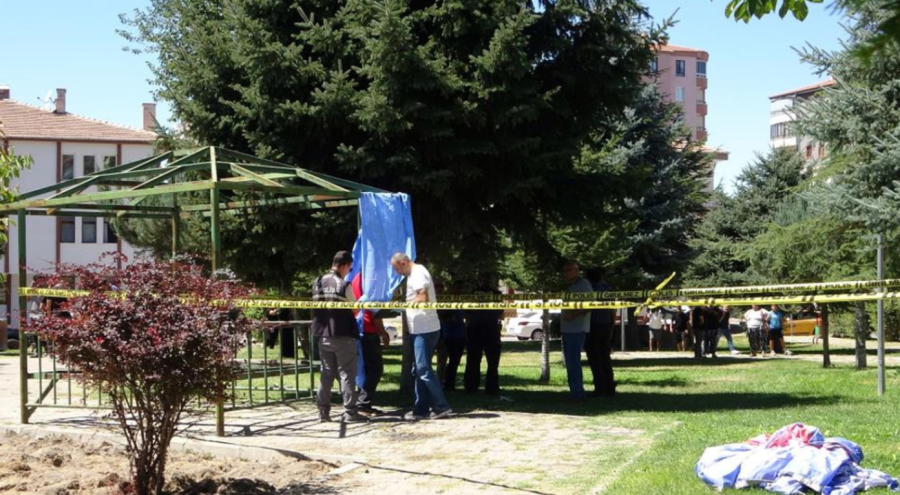 Parkta korku dolu anlar: Kendisini kamelyaya astı