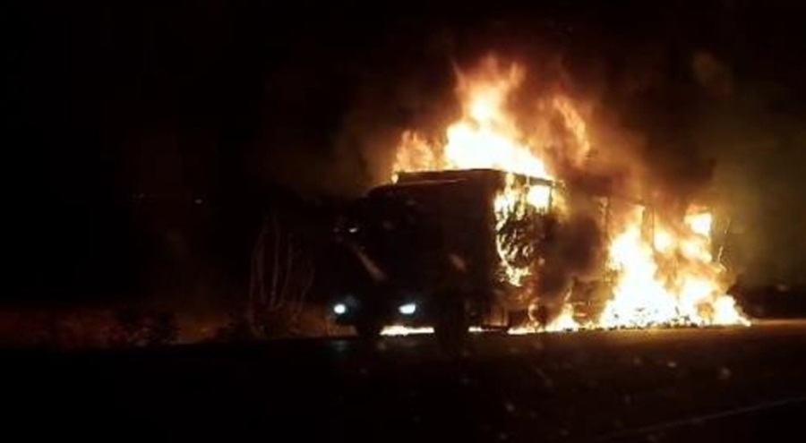 Seyir halindeki tır alev alev yandı