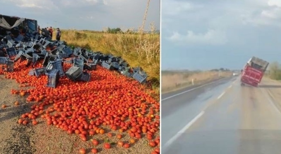 Adana'da domates yüklü kamyonet devrildi