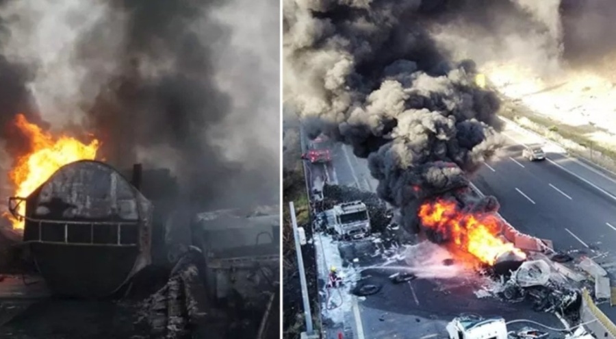 Korkunç trafik kazası: yakıt tankeri ve kamyon çarpıştı