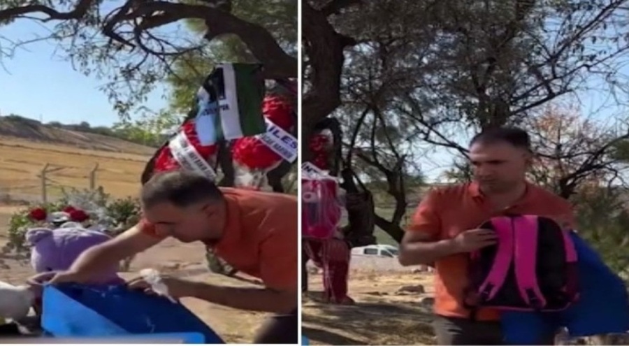 Narin'in mezarındaki gelinlikleri toplayıp okul önlüğü bıraktı