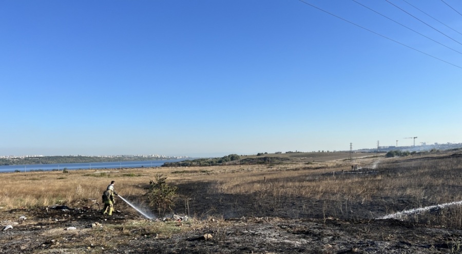 Otluk alandaki yangın güvercin kulübesine sıçramadan söndürüldü