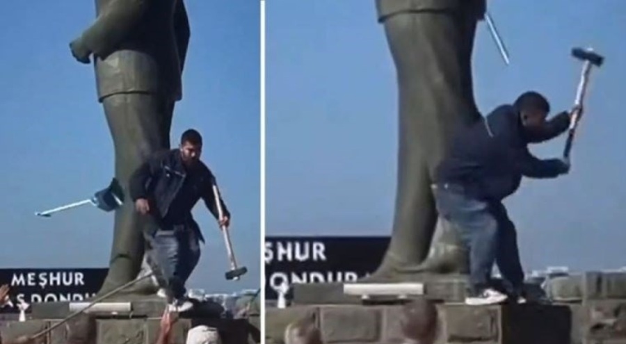 Ayvalık'ta Atatürk Anıtı'na balyozla saldırı!