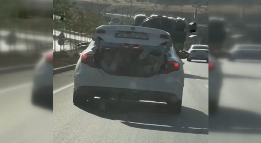 Otomobilin bagajında tehlikeli yolculuk
