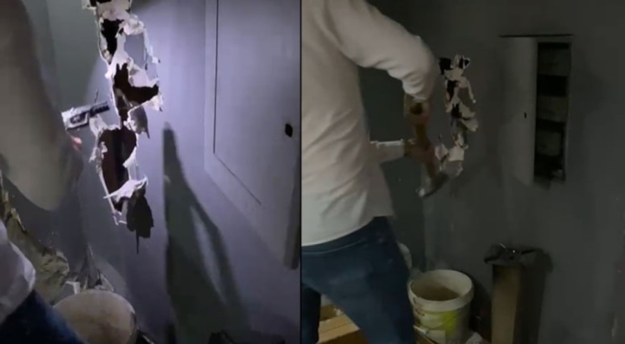 Polis duvarı balyozla kırdı, çıkanlar şoke etti