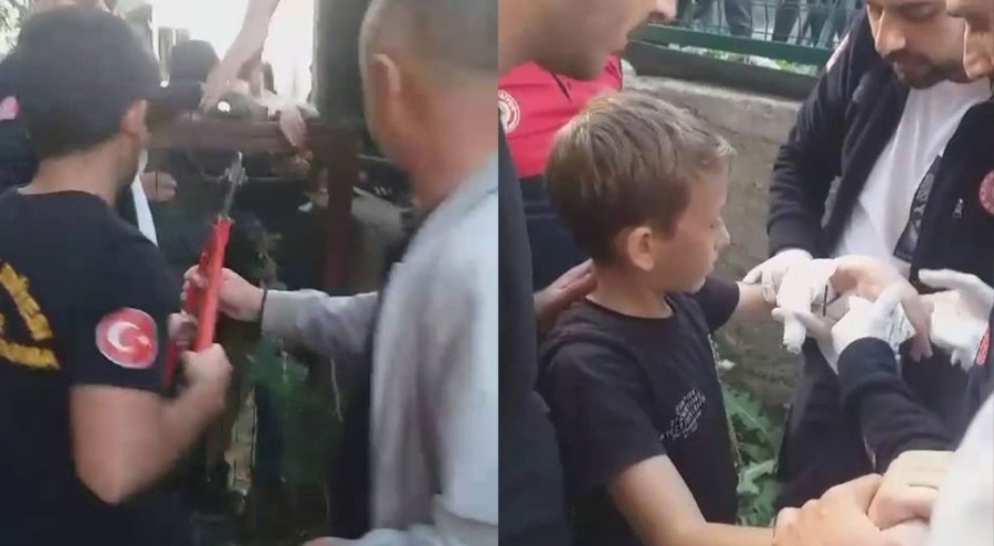 Kapının üzerinden atlamak isteyen çocuk ekipleri harekete geçirdi