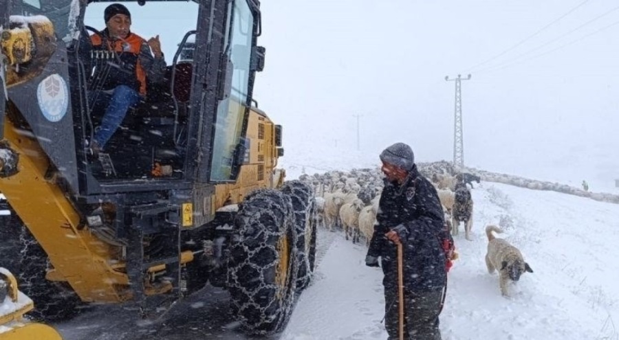 Yoğun kar yağışında mahsur kalan çoban ve koyunları kurtarıldı