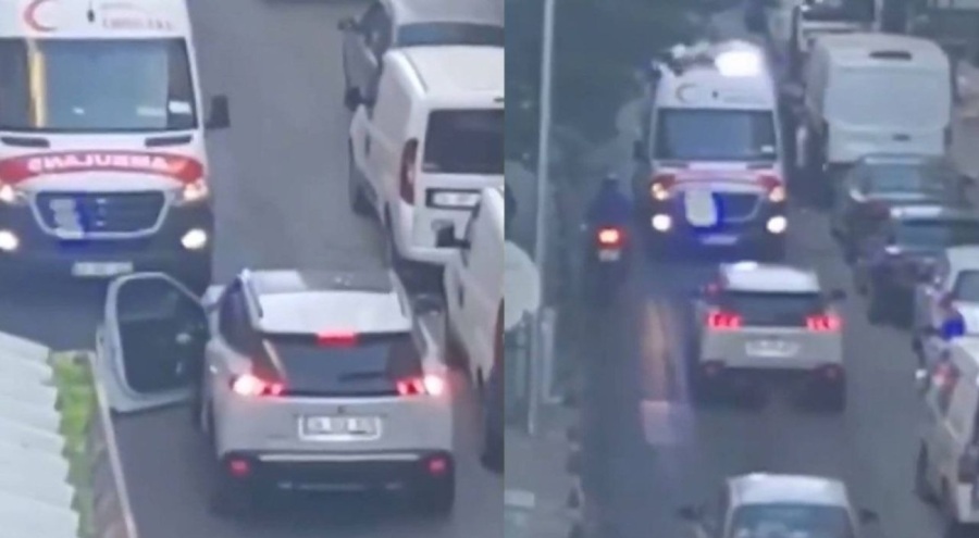 Sürücü acil bir vaka taşıyan ambulansa yol vermedi!
