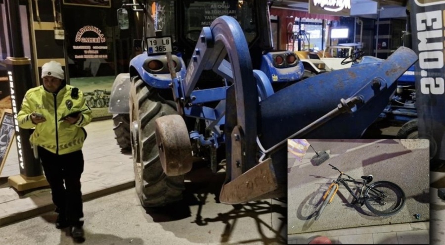 Bisikletiyle park halindeki traktörün arkasındaki tarım aletine çarptı!