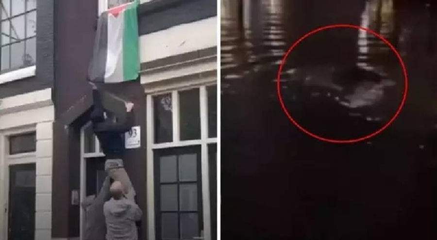 Filistin bayrağını indiren İsrailli taraftarları nehre attılar!
