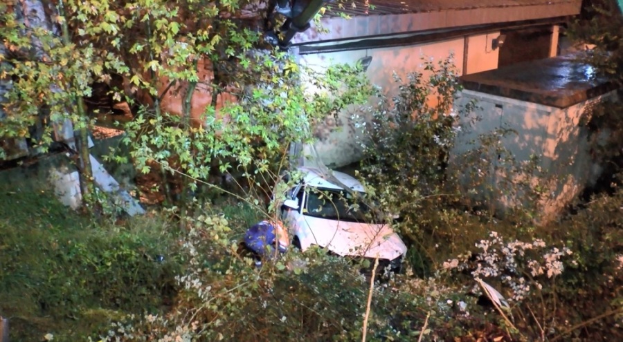 Virajı alamayan araç şarampole uçtu