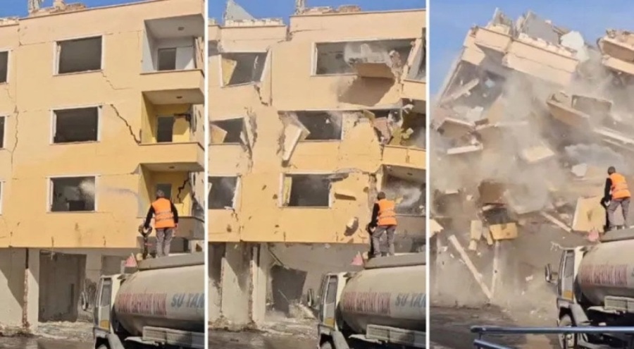 Ağır hasarlı bina yıkıldı!