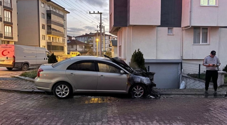 Park halindeki araç alev alev yandı