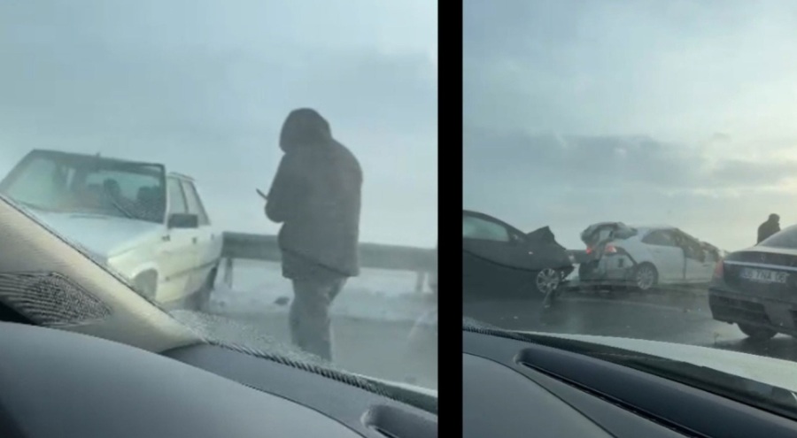 Kar yağışı yüzünden 10 araçlık zincirleme kaza!