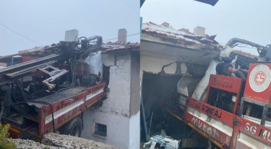 Freni patlayan sondaj aracı eve girdi!