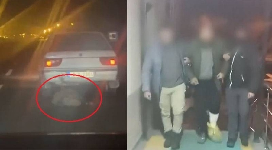 Domuzu otomobilinin arkasına bağlayıp sürükledi!